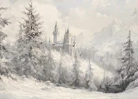 En vinterposter med ett majestätiskt slott inbäddat i ett snötäckt landskap -7