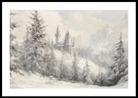 En vinterposter med ett majestätiskt slott inbäddat i ett snötäckt landskap -0