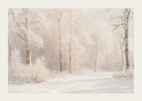 Een poster met een ijzig boslandschap in zachte, dromerige tinten-3