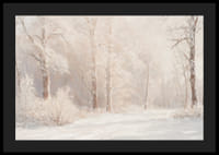 Een poster met een ijzig boslandschap in zachte, dromerige tinten-4