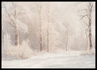 A poster depicting a frosty forest landscape in soft, dreamlike tones-6