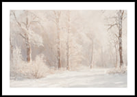A poster depicting a frosty forest landscape in soft, dreamlike tones-0