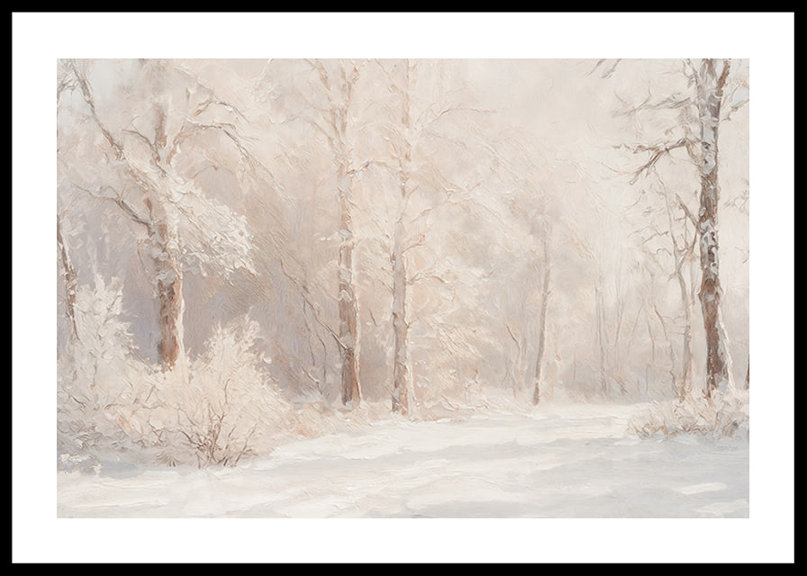 A poster depicting a frosty forest landscape in soft, dreamlike tones-12