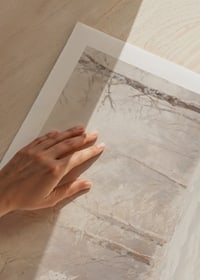 A poster depicting a frosty forest landscape in soft, dreamlike tones-9