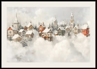 Kalėdų magiją ir nostalgišką žiemos žavesį skleidžiantis apsnigto pasakų kaimo plakatas-2