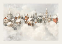 Kalėdų magiją ir nostalgišką žiemos žavesį skleidžiantis apsnigto pasakų kaimo plakatas-3