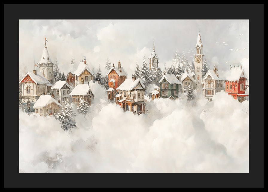 A poster of a snow-covered fairytale village that spreads Christmas magic and nostalgic winter charm-12
