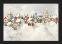 Kalėdų magiją ir nostalgišką žiemos žavesį skleidžiantis apsnigto pasakų kaimo plakatas-5