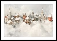 Une affiche représentant un village de conte de fées enneigé qui répand la magie de Noël et le charme nostalgique de l'hiver-0
