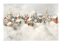 A poster of a snow-covered fairytale village that spreads Christmas magic and nostalgic winter charm-1