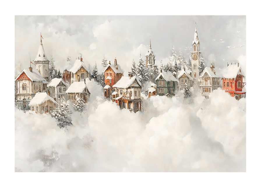A poster of a snow-covered fairytale village that spreads Christmas magic and nostalgic winter charm-12