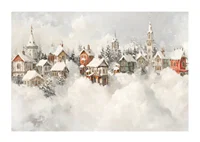 A poster of a snow-covered fairytale village that spreads Christmas magic and nostalgic winter charm-1