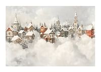 Une affiche représentant un village de conte de fées enneigé qui répand la magie de Noël et le charme nostalgique de l'hiver-1