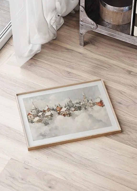 A poster of a snow-covered fairytale village that spreads Christmas magic and nostalgic winter charm-12