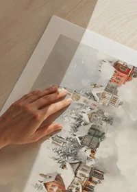A poster of a snow-covered fairytale village that spreads Christmas magic and nostalgic winter charm-9