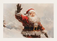 A poster with a waving, smiling Santa spreading warmth -3
