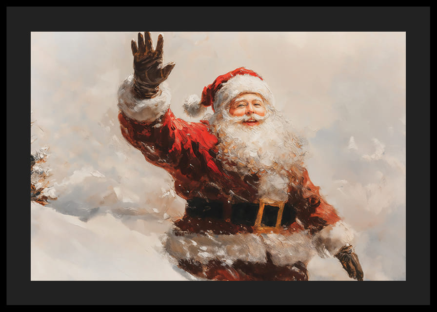 Une affiche avec un Père Noël souriant et saluant qui répand de la chaleur -12