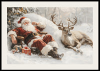 Een poster met de Kerstman en zijn rendieren in een vredig winterlandschap-2
