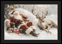 Een poster met de Kerstman en zijn rendieren in een vredig winterlandschap-4