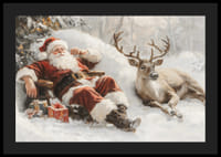 Un cartel que muestra a Papá Noel y sus renos en un tranquilo paisaje invernal.-4