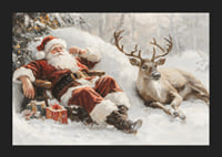 Een poster met de Kerstman en zijn rendieren in een vredig winterlandschap-5