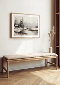 A poster that captures the stillness of the winter landscape with cottages by a peaceful river-8