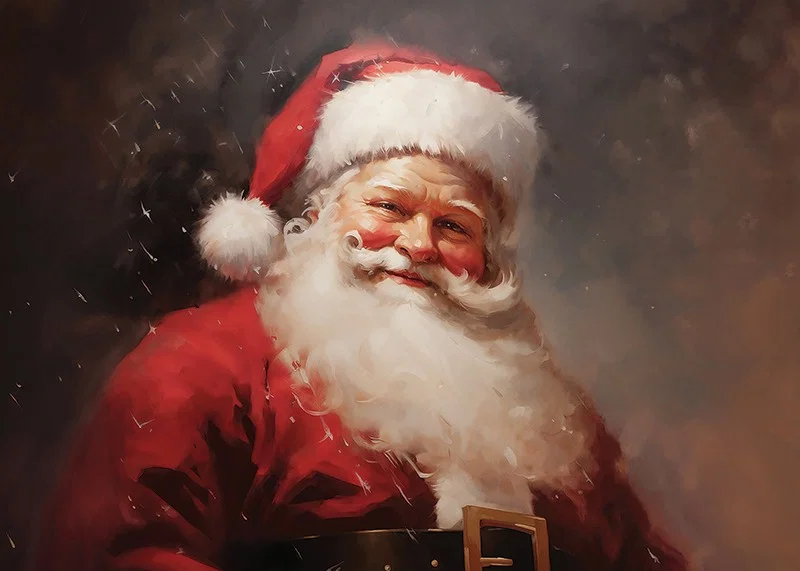 En poster som sprider julens glädje med jultomtens varma, leende ansikte-12