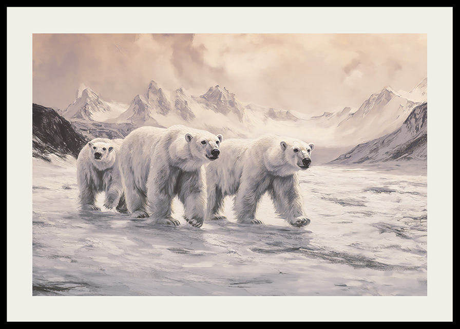 A poster capturing polar bears trekking through a frozen arctic landscape-12