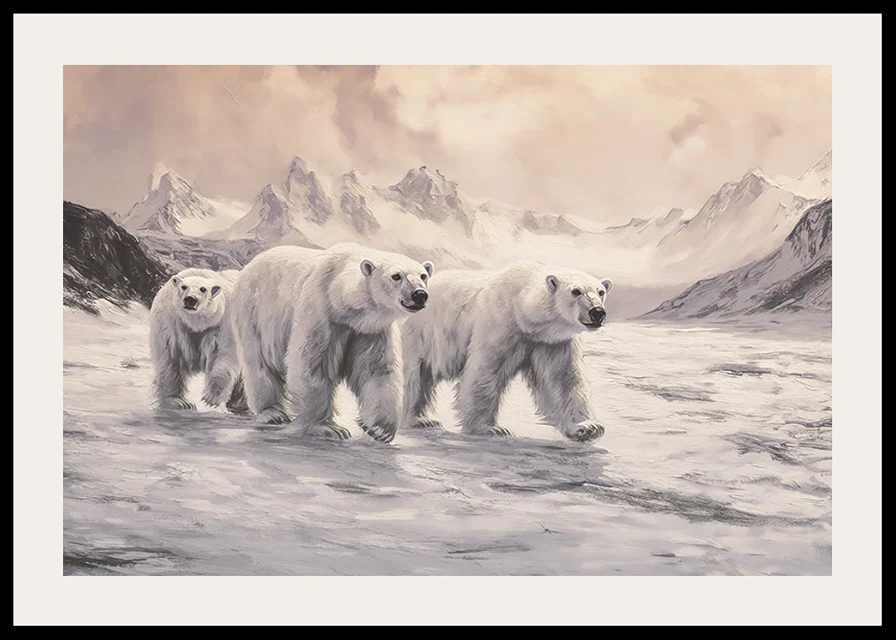 En poster som fångar isbjörnar på vandring genom ett fruset arktiskt landskap-12