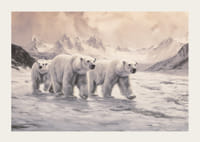 Plakatas, kuriame užfiksuoti baltieji lokiai, keliaujantys per sustingusį arktinį kraštovaizdį-3