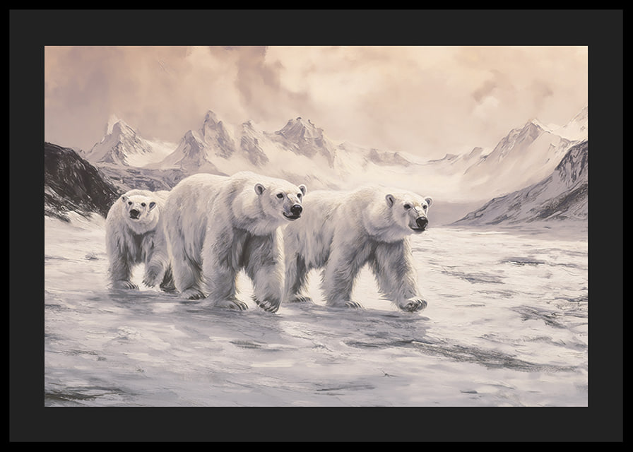 A poster capturing polar bears trekking through a frozen arctic landscape-12