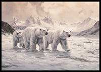 A poster capturing polar bears trekking through a frozen arctic landscape-6