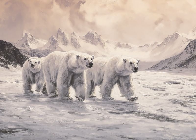 A poster capturing polar bears trekking through a frozen arctic landscape-12