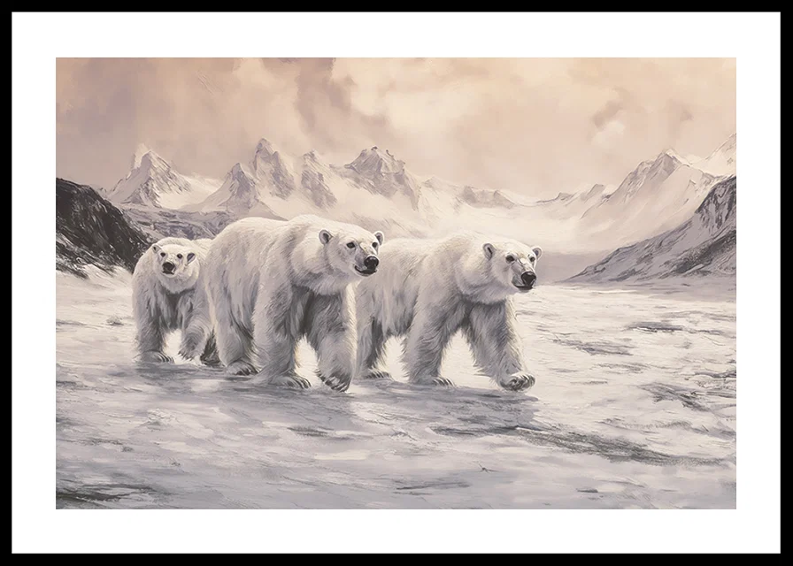 En poster som fångar isbjörnar på vandring genom ett fruset arktiskt landskap-12