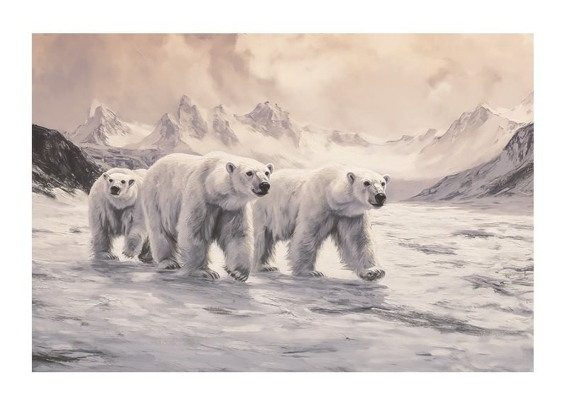 A poster capturing polar bears trekking through a frozen arctic landscape-12