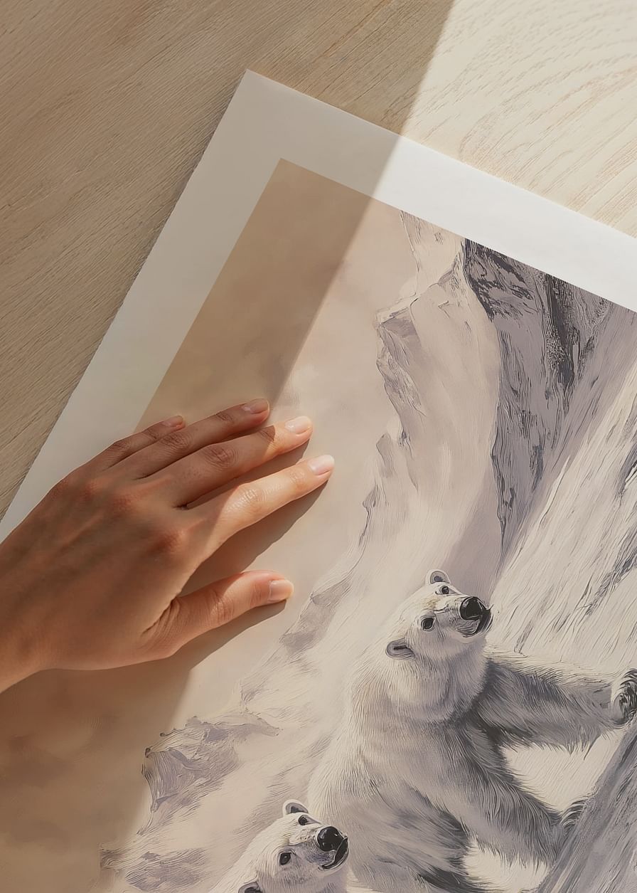 A poster capturing polar bears trekking through a frozen arctic landscape-12