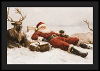 A poster that captures Santa Claus and the reindeer taking a rest after their Christmas adventures-4
