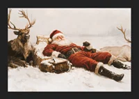 A poster that captures Santa Claus and the reindeer taking a rest after their Christmas adventures-5