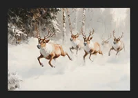 A poster that captures the majestic gallop of reindeer through a snow-covered forest-5