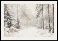 A poster that captures a still, snow-covered forest path in the silence of the winter landscape-2