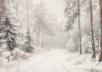 A poster that captures a still, snow-covered forest path in the silence of the winter landscape-7