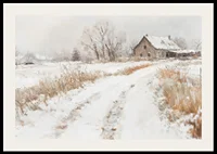 A poster capturing a peaceful winter day in the countryside with a snow covered farm-2