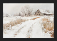 Plagát zachytávajúci pokojný zimný deň na vidieku so zasneženou farmou-5