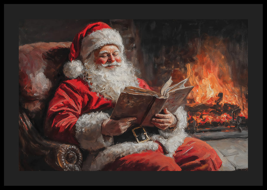 Plagát, ktorý zachytáva Santu v relaxačnej chvíli pri ohni-12