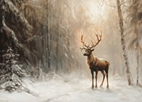 En poster som fångar en ensam hjort i en fridfull, snötäckt skog-7