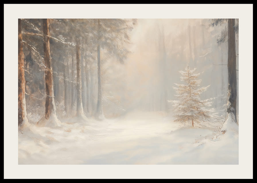 Un poster care surprinde liniștea și lumina magică a pădurii de iarnă-12