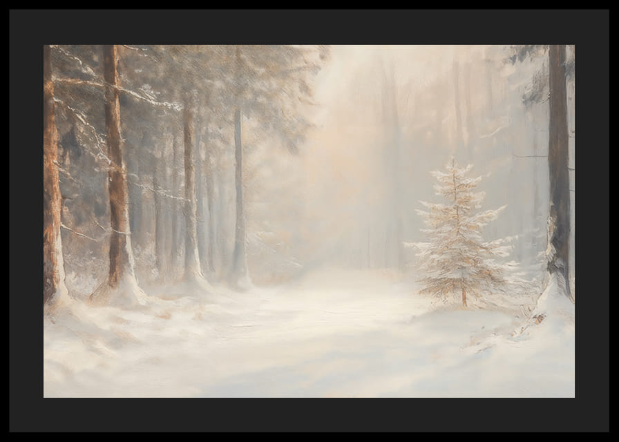 Un poster care surprinde liniștea și lumina magică a pădurii de iarnă-12