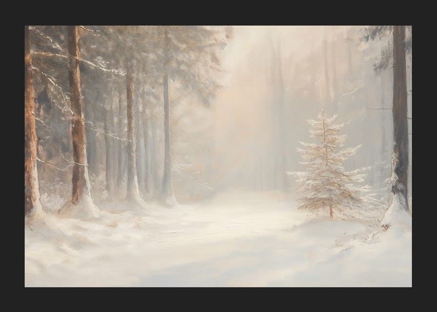 Un poster care surprinde liniștea și lumina magică a pădurii de iarnă-12