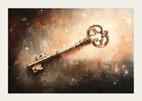 En poster som fångar en utsmyckad nyckel svävande i ett kosmiskt skimmer-3