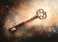 En poster som fångar en utsmyckad nyckel svävande i ett kosmiskt skimmer-7